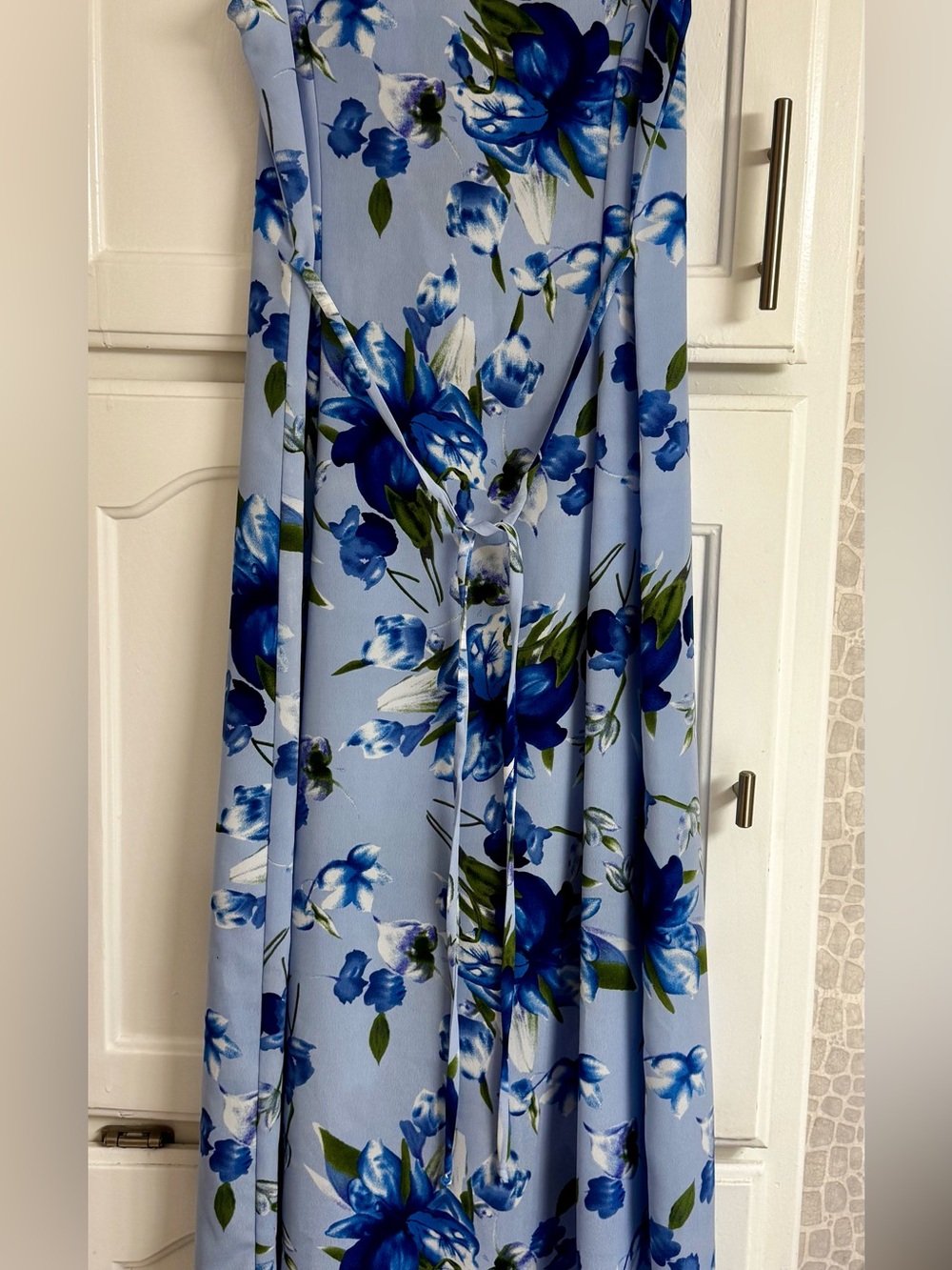 VTG 90s Expressions Periwinkle Blue Floral Button Down Maxi Dress Slit Size 8 - Picture 5 of 9